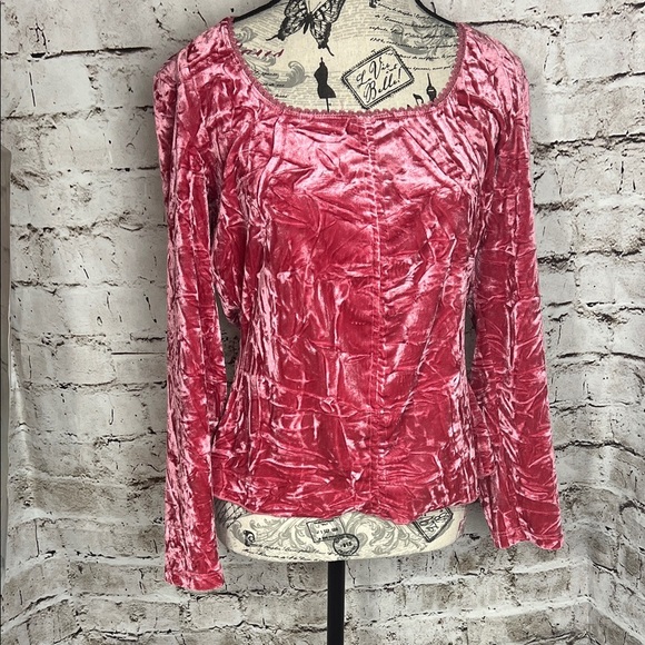 Tops - BARANDA Crushed Velvet Long Sleeve Top Sz L Pink